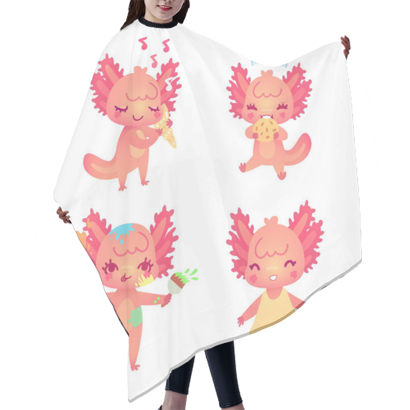 Personality  Set Of Cartoon Axolotls For Kids In Vector Hair Cutting Cape