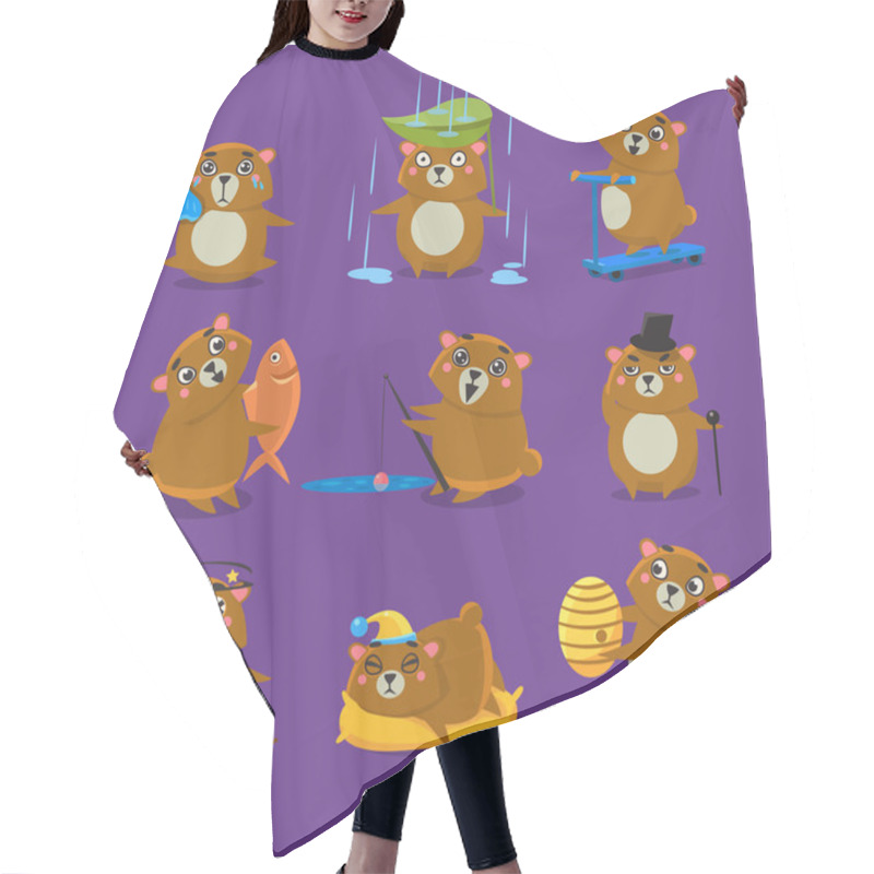 Personality  Brown Bear Different Emotions Set Hair Cutting Cape