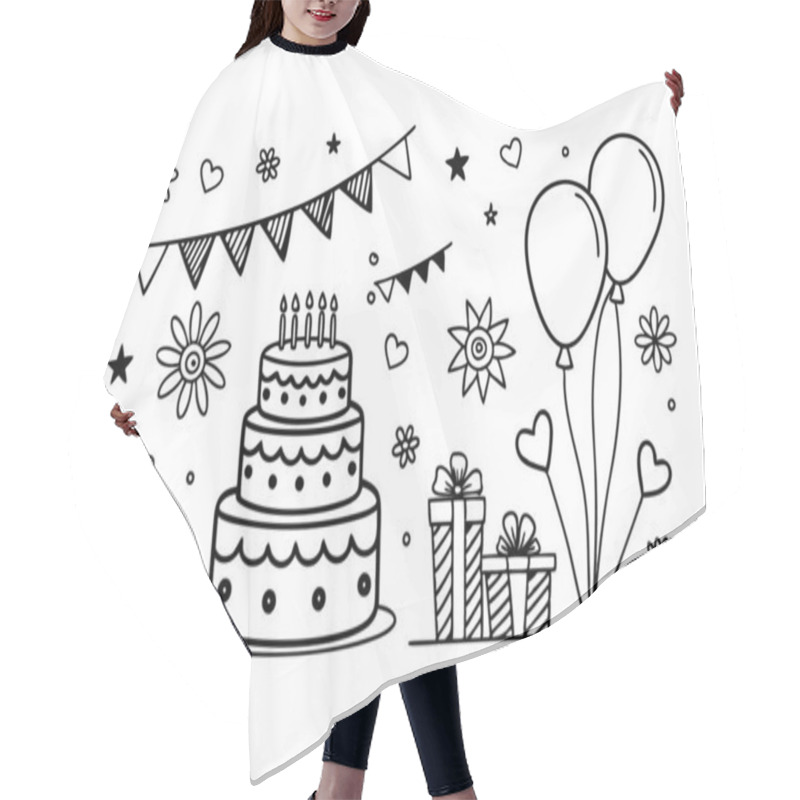 Personality  Cute Black And White Birthday Celebration Illustration Hair Cutting Cape