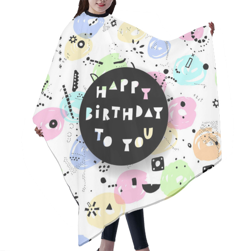 Personality  Happy Birthday Card With Hand Drawn Motifs Hair Cutting Cape