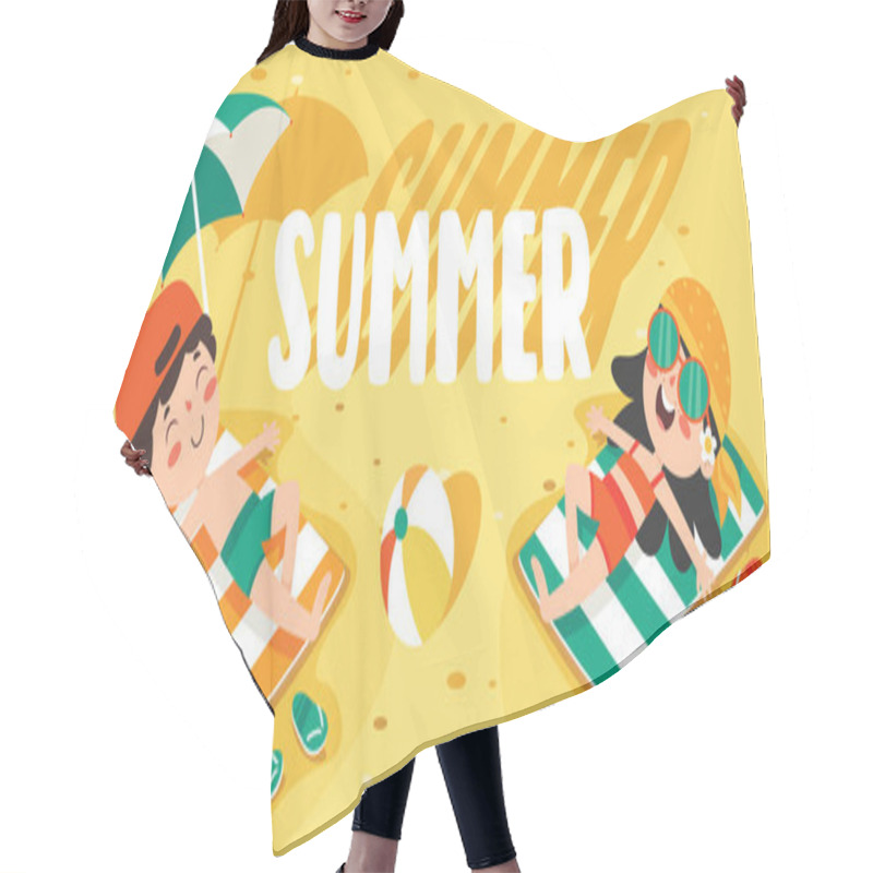 Personality  Flat Summer Banner With Cartoon Character Hair Cutting Cape