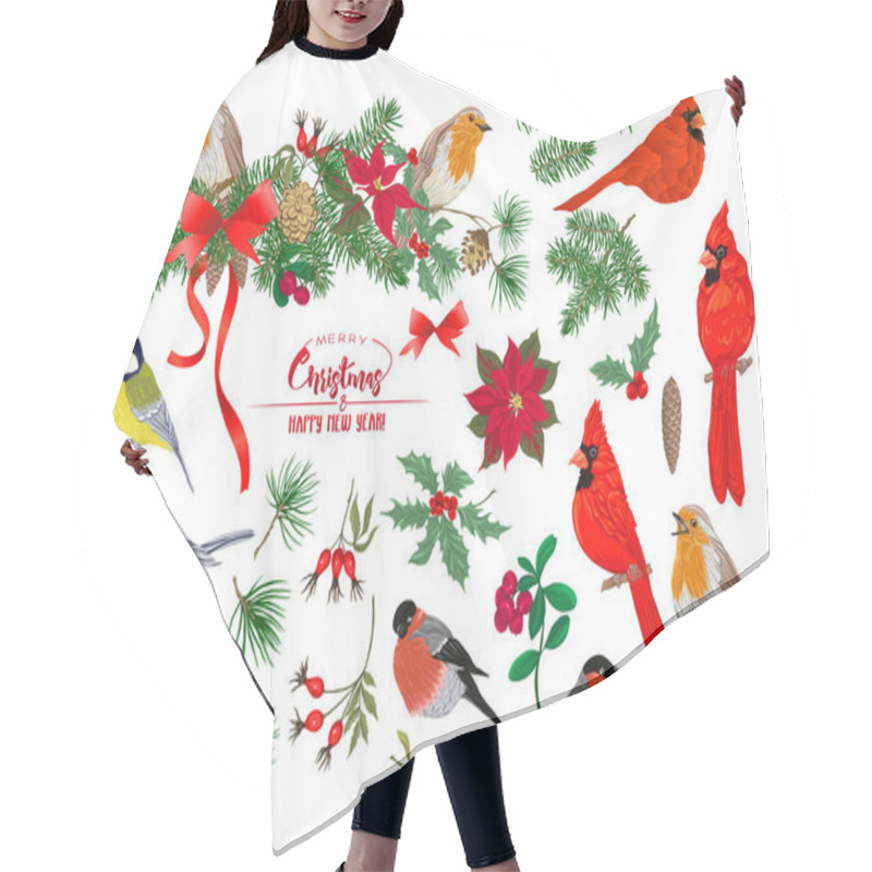 Personality  Birds And Christmas Wreath Set Hair Cutting Cape