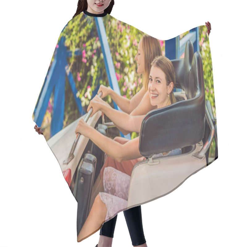 Personality  Happy Friends In Amusement Park On A Summer Day Hair Cutting Cape