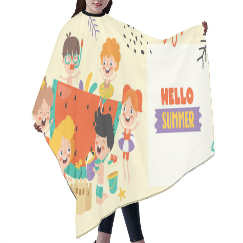 Personality  Flat Summer Banner With Cartoon Character Hair Cutting Cape