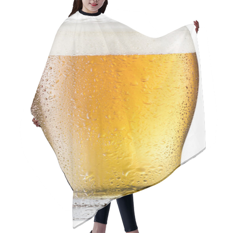 Personality  Glass Of Cold Beer On A White Background. Clipping Path. Hair Cutting Cape