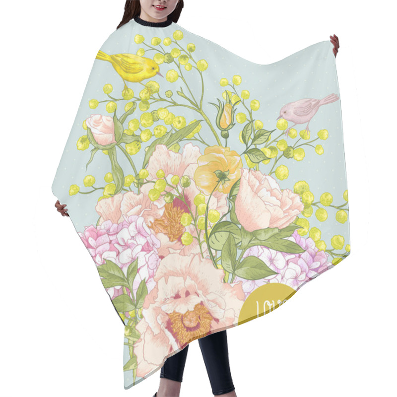 Personality  Spring Floral Bouquet With Birds, Greeting Card Hair Cutting Cape