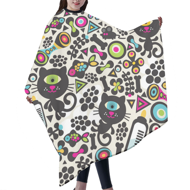 Personality  Cute Monsters Cats Seamless Pattern. Hair Cutting Cape