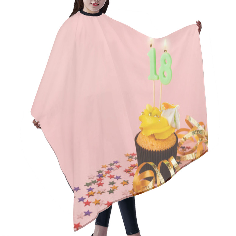 Personality  Eighteenth Birthday Cupcake With Candle And Sprinkles Hair Cutting Cape