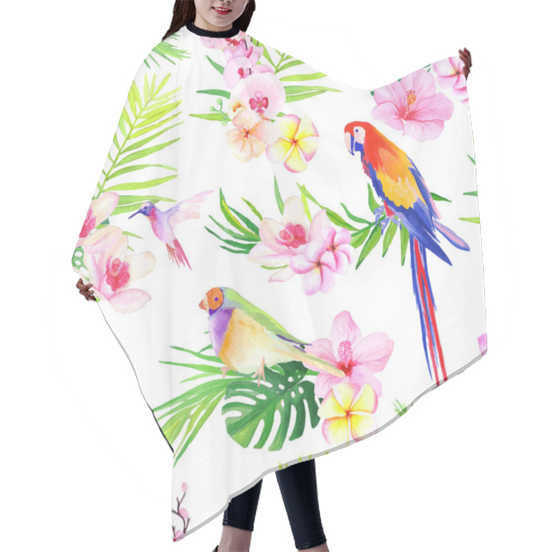 Personality  Bright Tropical Leaves With Flowers Seamless Vector Print Hair Cutting Cape