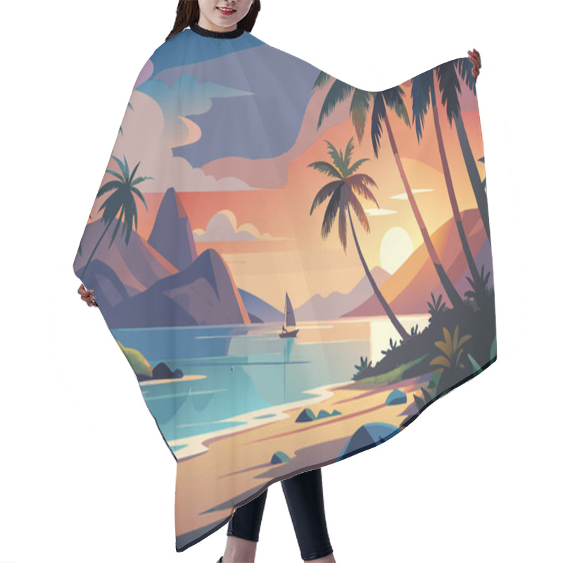 Personality  Summer Tropical Beach Landscape Background Hair Cutting Cape