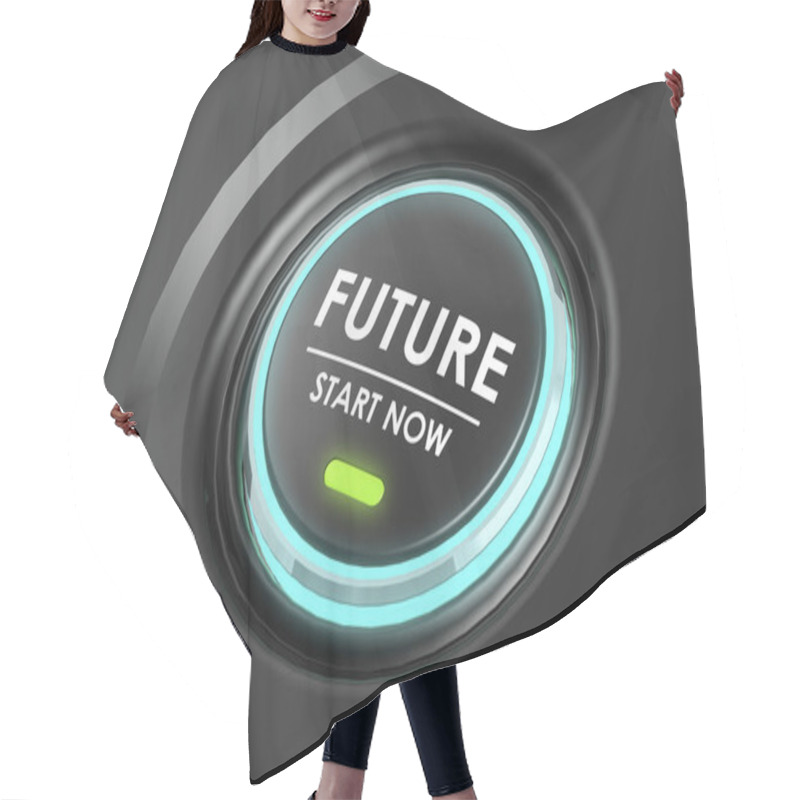 Personality  Future Start Now On Black Button, 3d Rendering Hair Cutting Cape