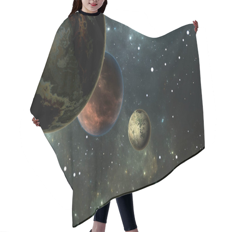 Personality  Exoplanets Or Extrasolar Planets With Stars On Background Nebula, 3D Illustration Hair Cutting Cape