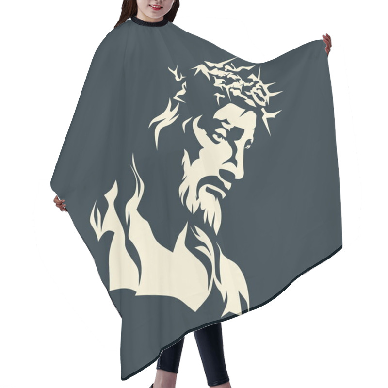 Personality  Jesus. Crown Of Thorns. Hand Drawn. Hair Cutting Cape