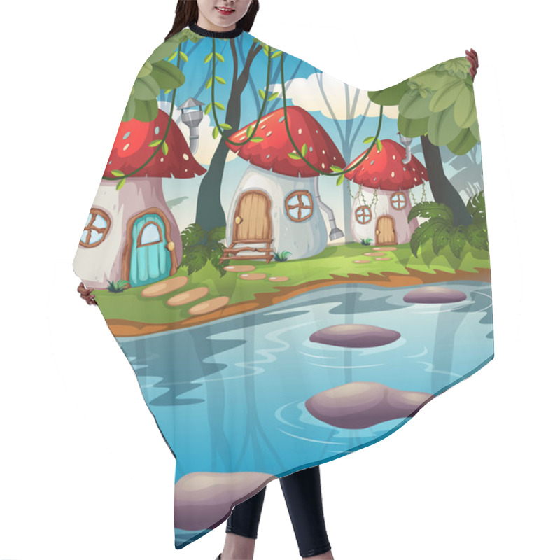 Personality  Enchanted Mushroom House In Nature Illustration Hair Cutting Cape