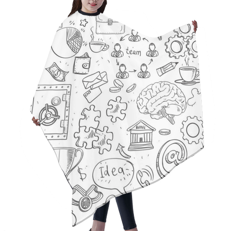 Personality  Seamless Pattern Of Black Doodles On Business And Money Theme Hair Cutting Cape