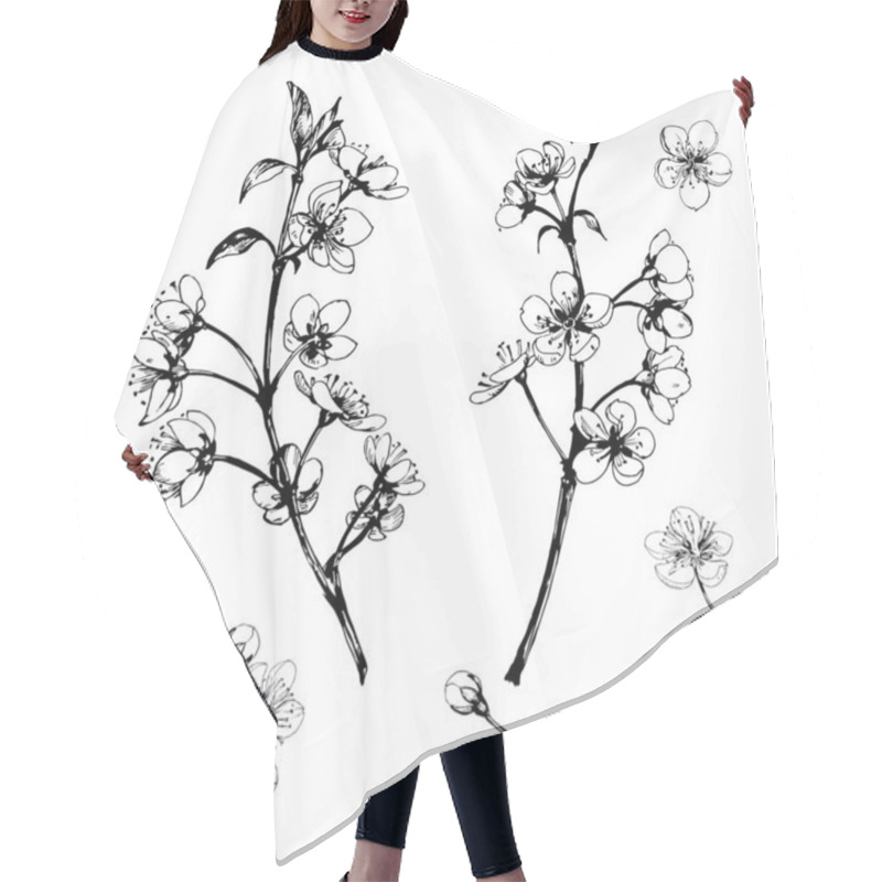 Personality  Vector Set Of Spring Branches Of Cherry Blossoms Isolated On A White Background Hair Cutting Cape