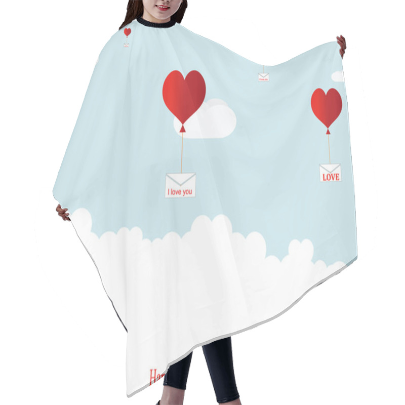 Personality  Balloons In The Shape Of Hearts Are Flying Among The Clouds, Delivering Love Letters. Hair Cutting Cape