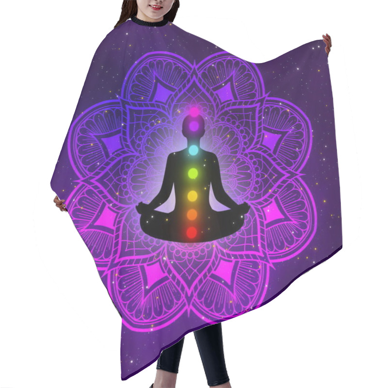 Personality  Silhouette Meditation Man With Mandala And Beautiful Galaxy Background. Hair Cutting Cape