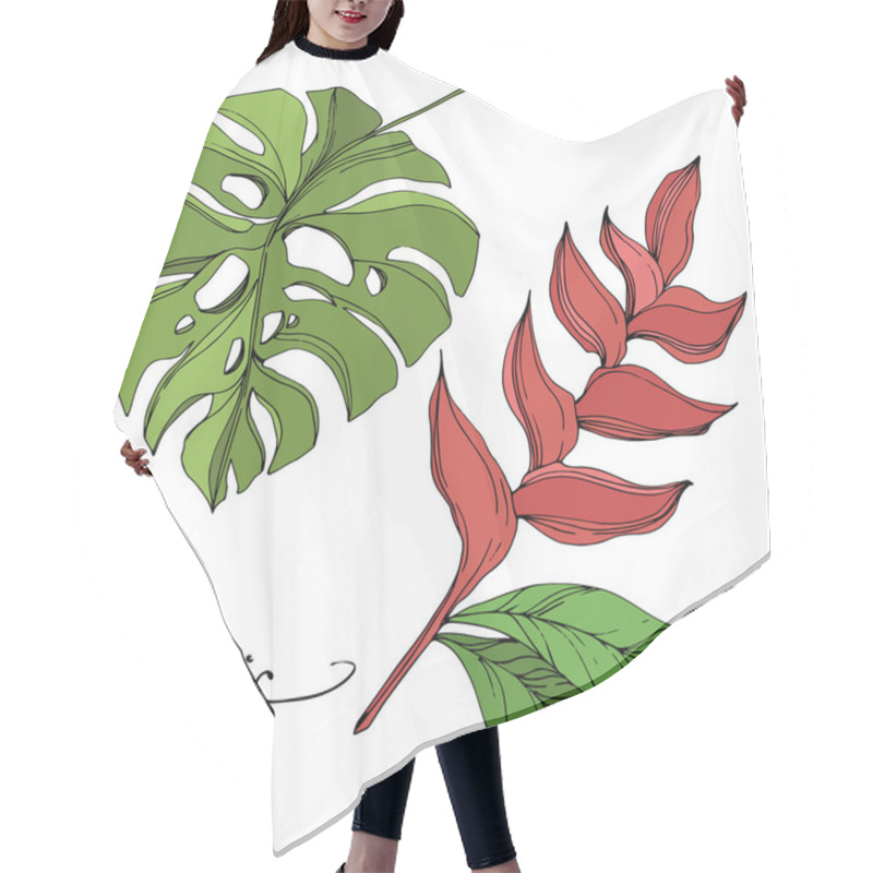 Personality  Palm Beach Tree Leaves Jungle Botanical. Black And Green Engraved Ink Art. Isolated Leaf Illustration Element. Hair Cutting Cape