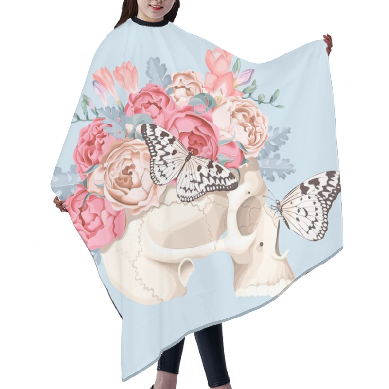 Personality  Human Skull With Roses Hair Cutting Cape