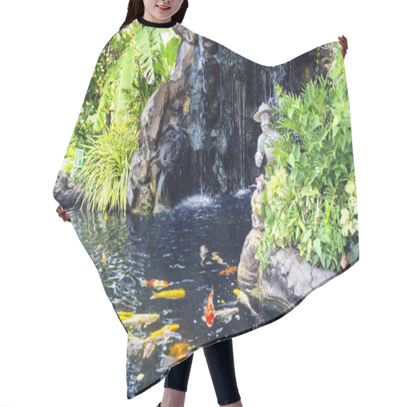 Personality  Small Pond With A Waterfall And Koi Carps Fish Hair Cutting Cape