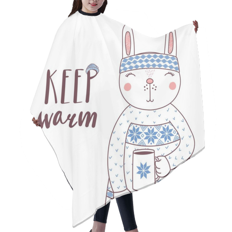 Personality  Cute Funny Rabbit In A Knitted Headband And Sweater Hair Cutting Cape