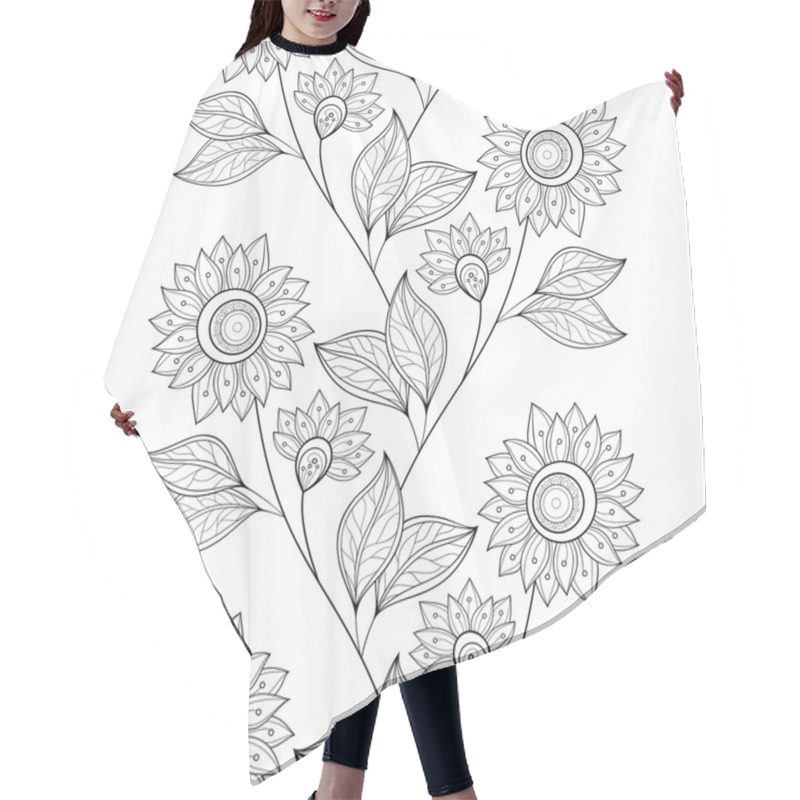 Personality  Seamless Monochrome Floral Pattern Hair Cutting Cape