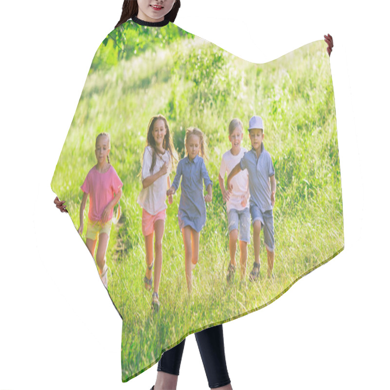 Personality  Kids, Children Running On Meadow In Summers Sunlight Hair Cutting Cape