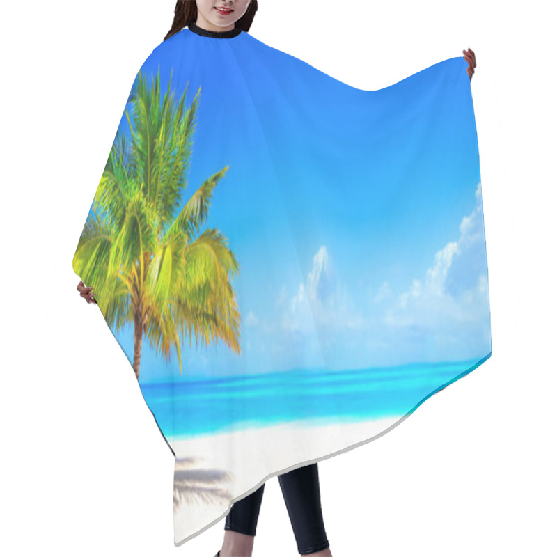 Personality  Dream Beach With Palm Trees On White Sand And Turquoise Ocean Hair Cutting Cape