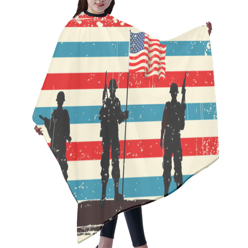 Personality  American Soldier Standing With American Flag Hair Cutting Cape