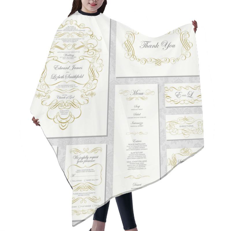 Personality  Vector Gold Ornament Frame Set Hair Cutting Cape