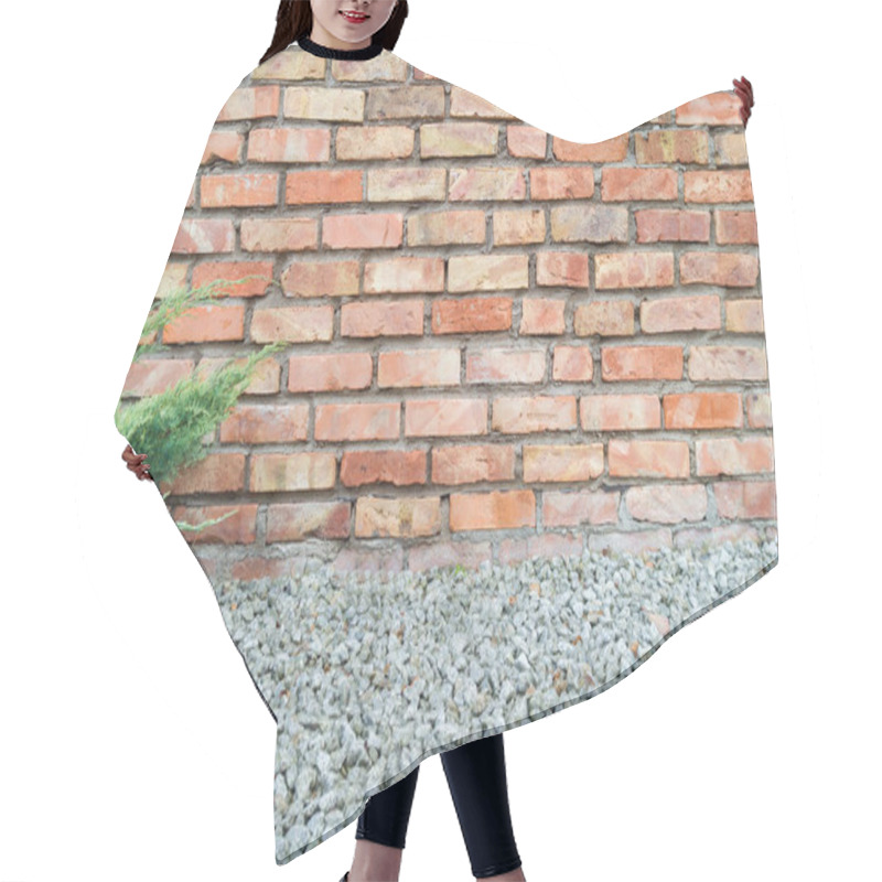 Personality  Red Brick Wall With Green Plant And Gravel Foreground Hair Cutting Cape