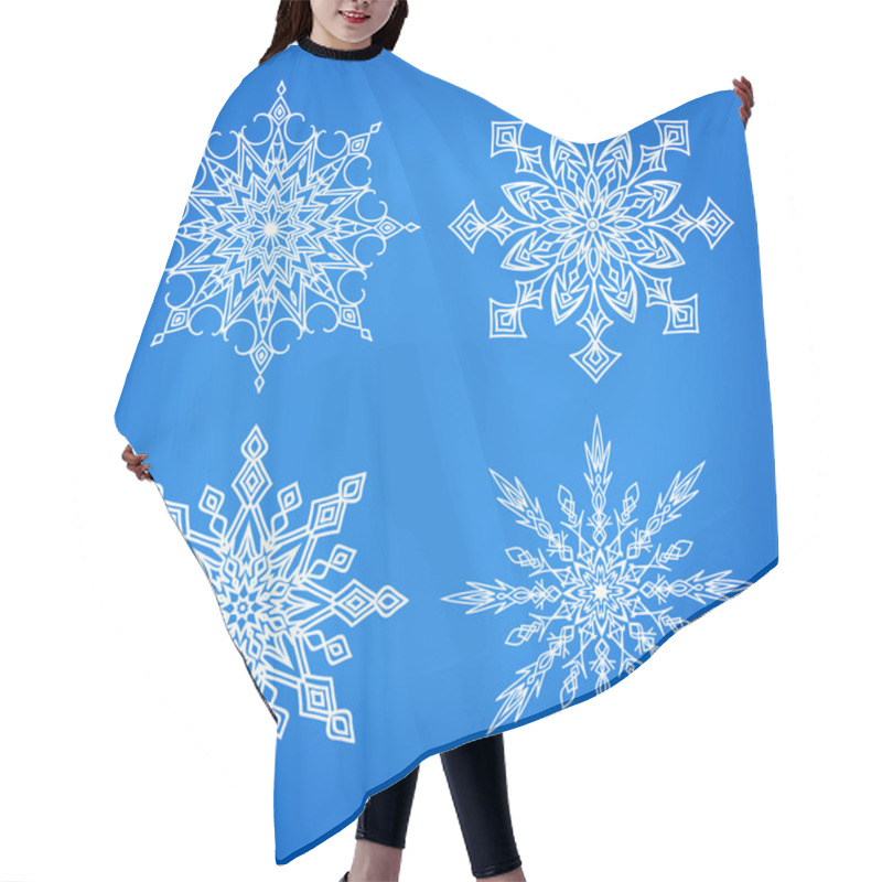 Personality  Set Of 4 Radial Patterns Snowflake Star On A Blue Background Hair Cutting Cape