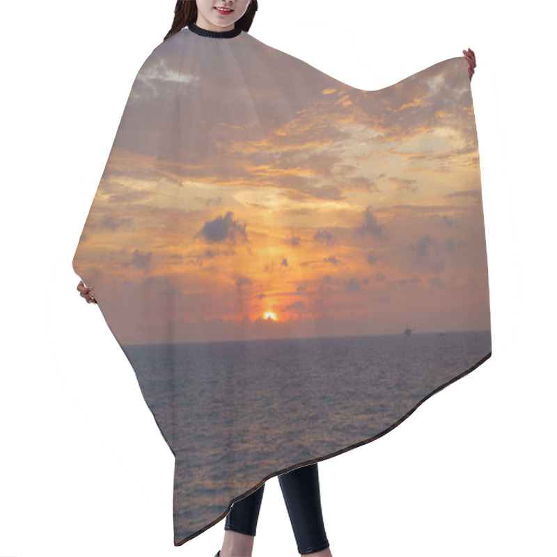 Personality  Beautiful Sunset With Sky Over Calm Sea And Offshore Platform Hair Cutting Cape