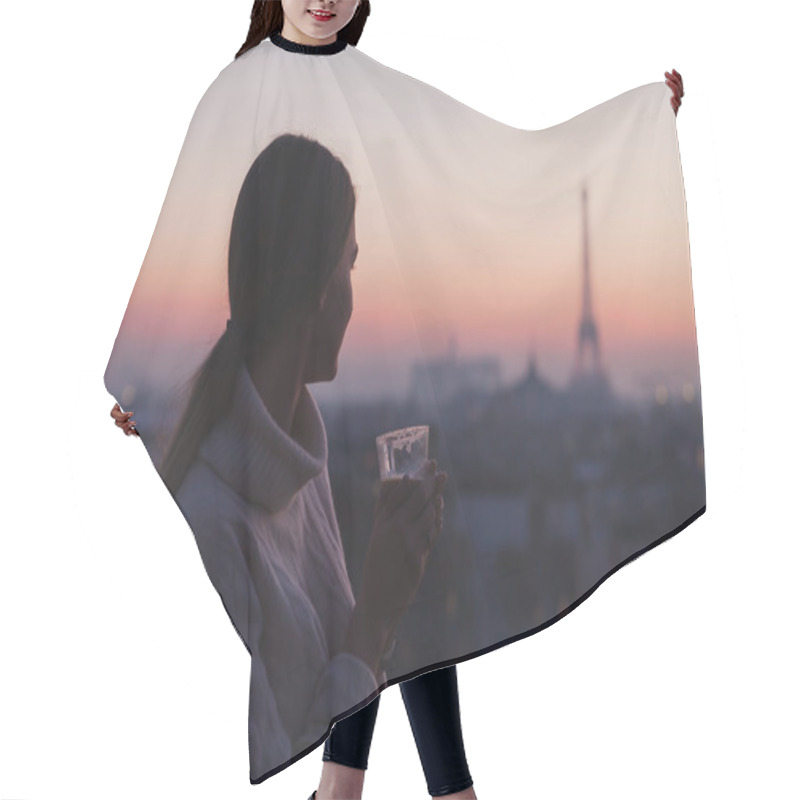 Personality  Woman  With Cup Of Coffee Hair Cutting Cape