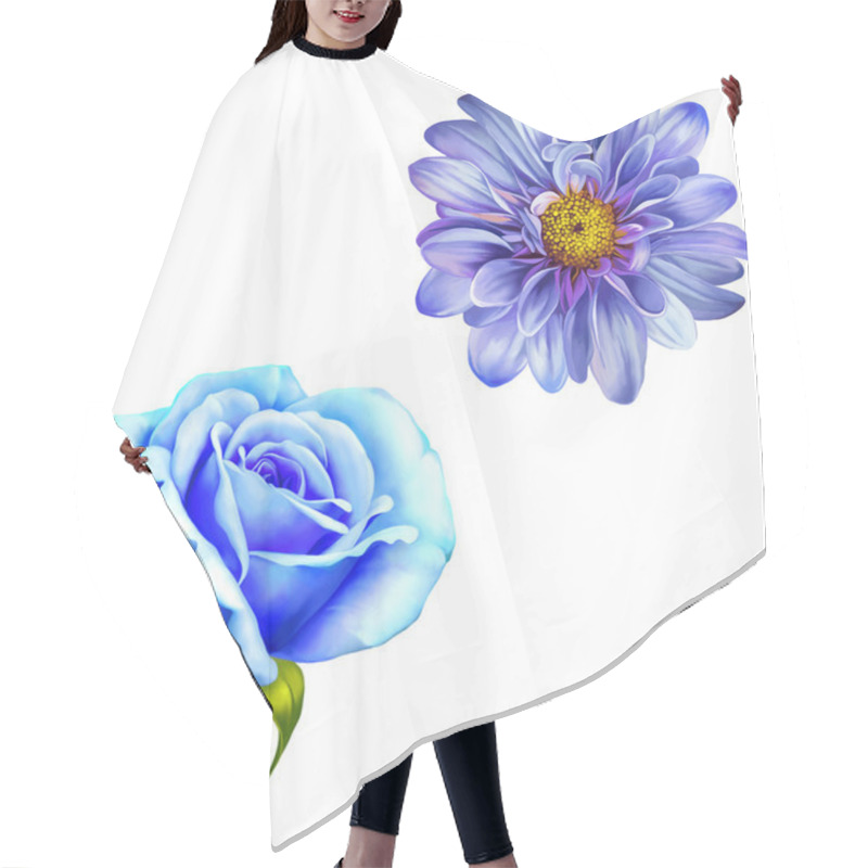 Personality  Blue Mona Lisa And  Rose Flower Hair Cutting Cape