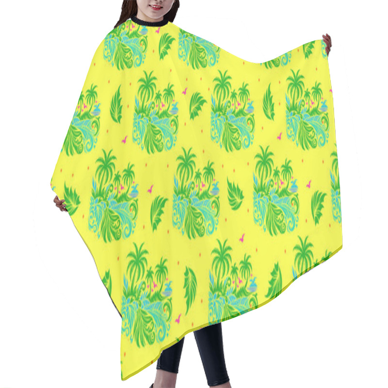 Personality  Tropical Paradise Pattern With Palm Trees And Decorative Leaves On Yellow Seamless Background Hair Cutting Cape