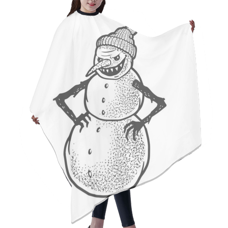 Personality  Evil angry snowman sketch engraving vector illustration. T-shirt apparel print design. Scratch board imitation. Black and white hand drawn image. hair cutting cape