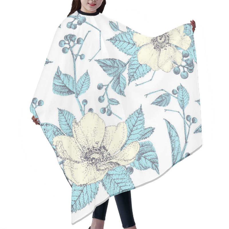 Personality  Seamless Pattern With White Flowers.  Hair Cutting Cape