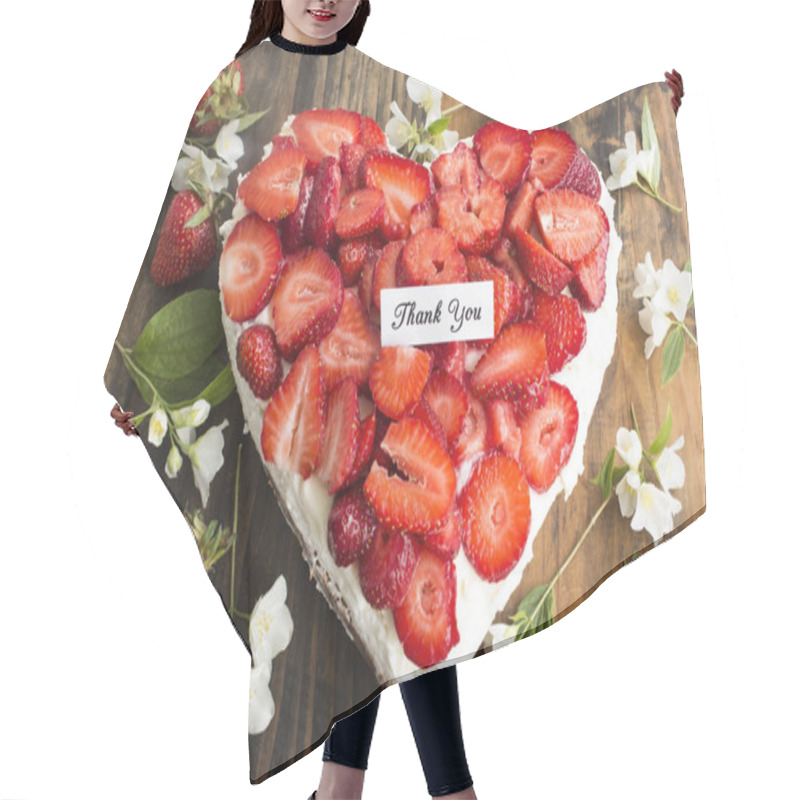 Personality  Thank You Card With Heart Cheesecake With Strawberries Hair Cutting Cape