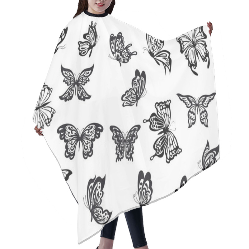 Personality  Set Of Black And White Vector Butterflies Hair Cutting Cape