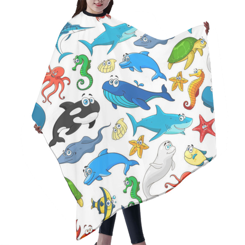 Personality  Sea Ocean Cartoon Animals, Fishes Vector Pattern Hair Cutting Cape