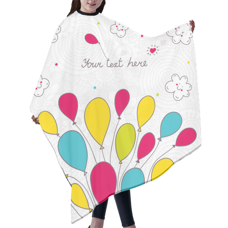 Personality  Greeting Card With Balloons. Hair Cutting Cape