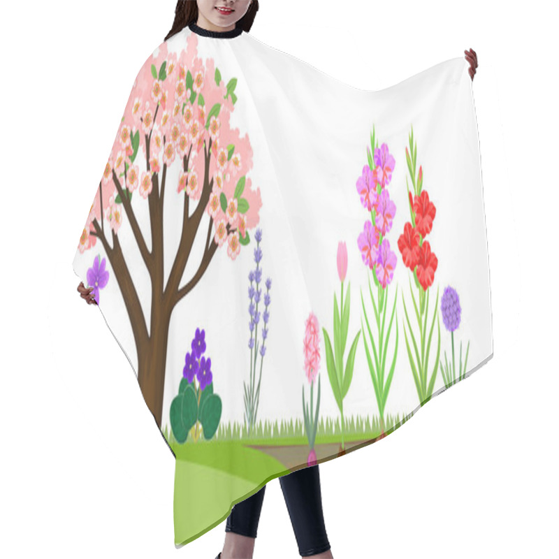 Personality  Garden With Flowering Tree And Different Blooming Plants Hair Cutting Cape