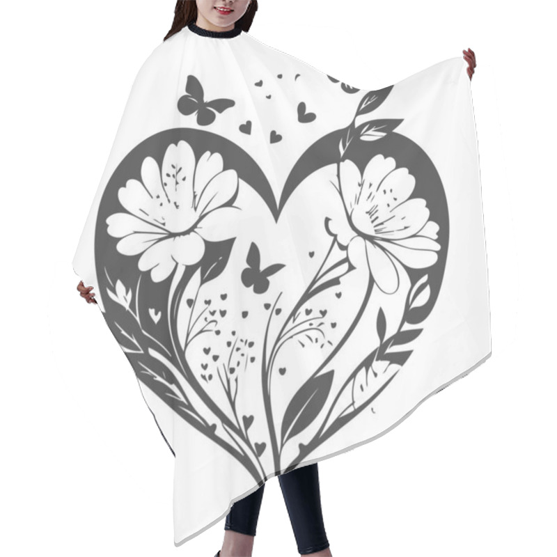 Personality  Love Heart Flower Butterfly Valentine Illustration Element Grey Hair Cutting Cape