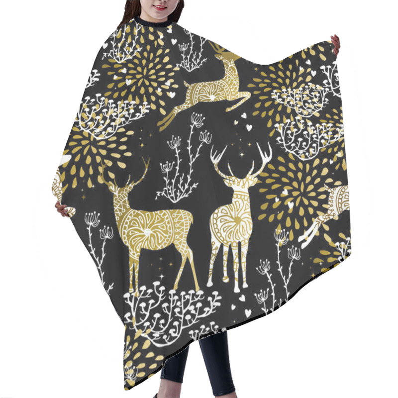 Personality  Christmas Golden Seamless Pattern Deer Reindeer Hair Cutting Cape