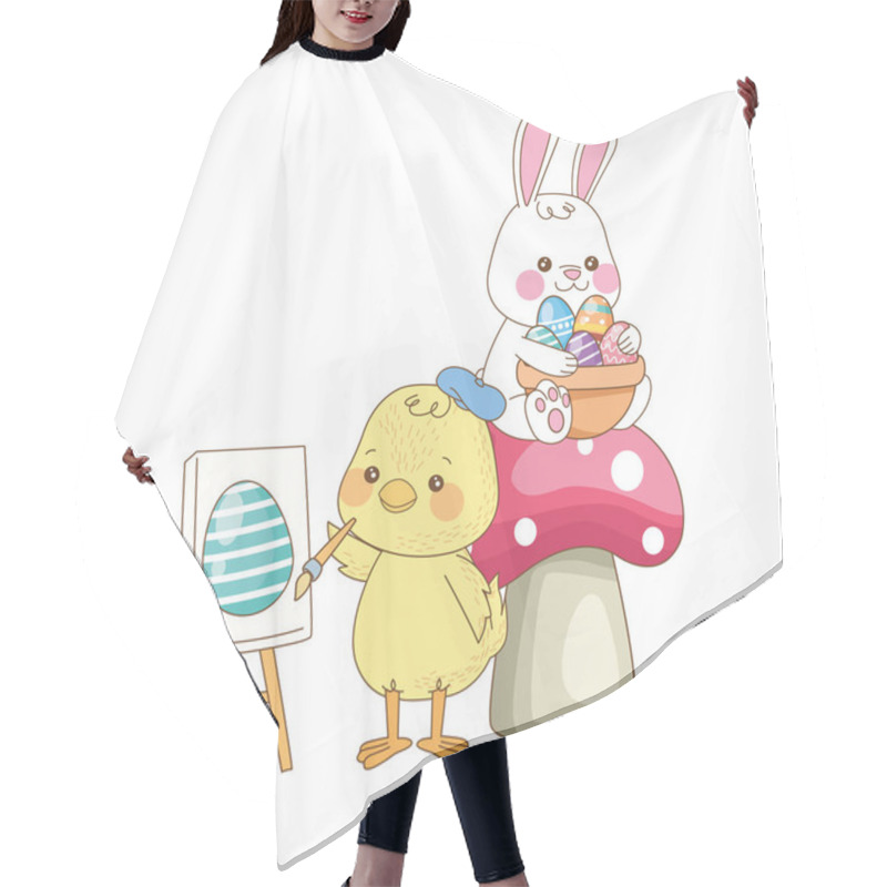 Personality  Little Rabbit And Chick With Eggs Painted In Fungus Hair Cutting Cape