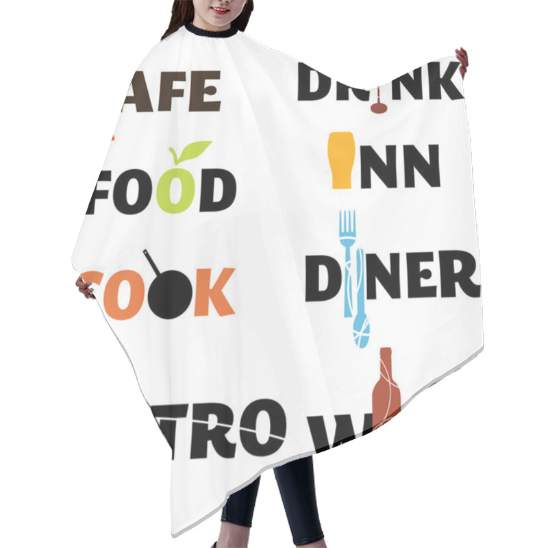 Personality  A Set Of Food And Drink Themed Word Graphics Hair Cutting Cape