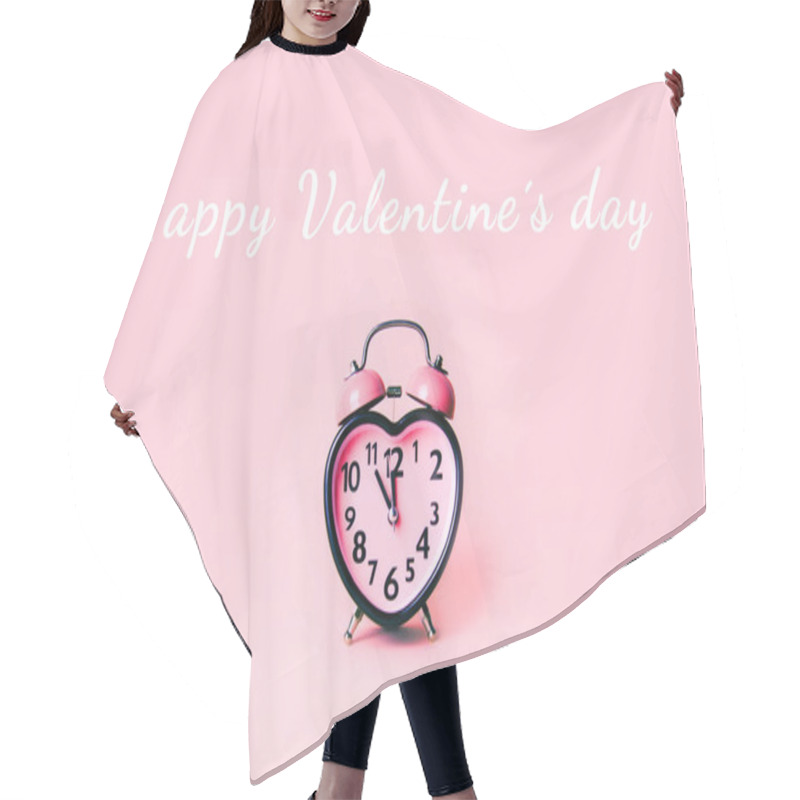 Personality  Heart Shaped Clock On Pink Background. Hair Cutting Cape