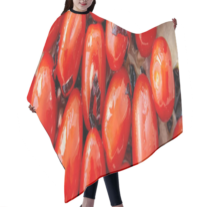 Personality  Horizontal Image Of Tomatoes With Cut Basil Leaves On Baking Paper  Hair Cutting Cape